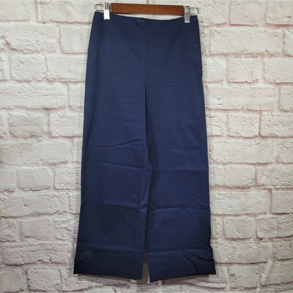 Zara Navy Blue High Rise Flat Front Wide Leg Button Side Snap Pants